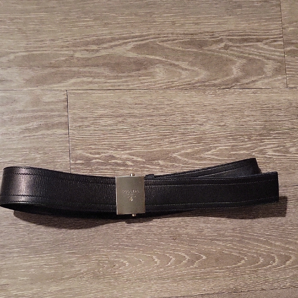 PRADA womens Black Leather Belt